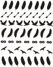 nail sticker sheet featuring feathers. birds, and arrows, by sudosci