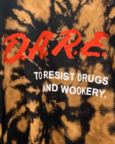bleach dyed shirt with "DARE" graphic by sudosci