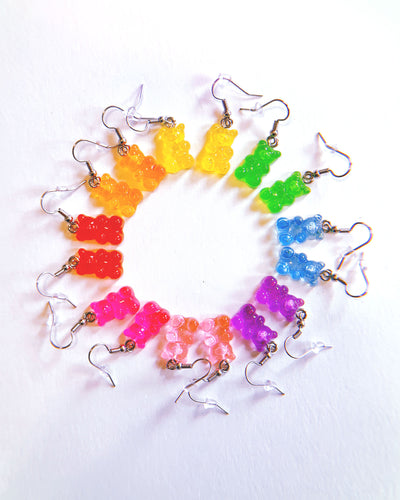 gummy bear earrings in various colors, made by sudosci 